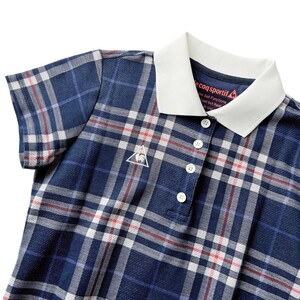 美品 le coq sportif GOLF ルコック ゴルフ / チェック柄 半袖 ポロシャツ / M サイズ レディース / ネイビー おしゃれ ゴルフウェア 夏