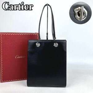 【極美品】Cartier カルティエ パンテール トートバッグ ハンドバッグ パンサー 豹柄 フォーマル ビジネス 男女兼用 カーフ レザー 黒 人気