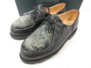 極美品 【パラブーツ Paraboot】 150217 ミカエル MICHAEL レザー×ミンクファー Uチップ シューズ 靴 (メンズ) size41 黒 ◯30MZA6847