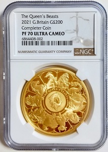 世界19枚 2021年 イギリス クイーンズビースト コンプリーターコイン 200ポンド 2オンス プルーフ金貨 NGC PF70 ULTRA CAMEO