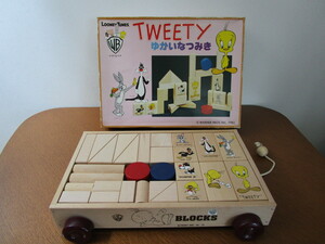 ★☆ワーナーブラザー　ツウィッティ TWEETY【ゆかいなつみき】木製　１９８０製　積み木　ブロック　希少　☆★