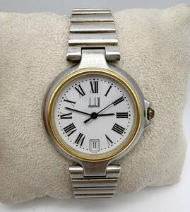 【稼働中】dunhill ダンヒル 6.27722 クォーツ 白文字盤 デイト レディース/メンズ 腕時計