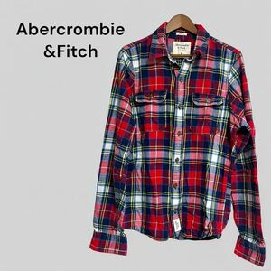 Abercrombie&Fitch アバクロンビーアンドフィッチ ネルシャツ 綿100% メンズ コットン M 長袖 タータンチェック 赤系 レッド マルチカラー