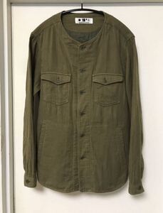 ◆【人気】nano・universe ナノユニバース /ノーカラーガーゼシャツジャケット　KHAKI S