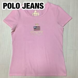 POLO JEANS COMPANY RALPH LAUREN ポロジーンズ ラルフローレン 半袖Tシャツ ピンク L プリントロゴ ビーズ