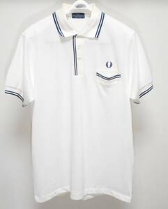 フレッドペリー【FRED　PERRY】white　ライン入　ポロシャツ（L）ゆうパケット可