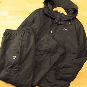 ◎使用少なめ！L 上下セット！FILA フィラ◆厚手 中綿 ウィンドブレーカー ジャケット&パンツ 防寒 秋冬！◆メンズ 黒◆BA1518