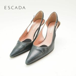 ESCADA エスカーダ 36 23.0~23.5 パンプス ヒール ポインテッドトゥ レザー 黒 ブラック アイボリー/SC102