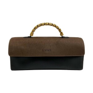 極 美品 保存袋付 LOEWE ロエベ ベラスケス ツイストハンドル ロゴ レザー 本革 ハンドバッグ ミニ ボストンバッグ ブラウン 14410