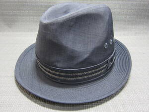 日本製　Borsalino ボルサリーノ　ハット　中折れ帽子　紺　55cm　S2411B