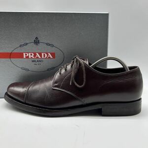 1円 【美品】PRADA プラダ 【圧倒的高級感】 メンズ ビジネスシューズ メダリオン プレーントゥ 革靴 靴 通勤 ブラウン 茶色 6 26.5cm相当