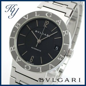 1円～ 3ヶ月保証付き 磨き済み 美品 本物 定番 人気 BVLGARI ブルガリ BB33SS AUTO ロゴ入り ブラック メンズ 時計