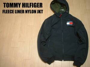 TOMMY HILFIGERフリースライナー中綿パフナイロンジャケット美品Sブラック正規トミーヒルフィガー黒ジップパーカーシェルドシンチラJEANS