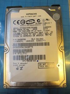 ★☆[PG0424] HITACHI HTS541640J9SA00 2.5インチ 40GB HDD 9.5mm チェック済み☆★