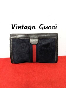 美品 極上！Gucci シェリーライン クラッチバッグ スエード ネイビー レア