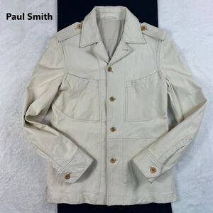 1円〜 希少 Paul Smith ポールスミス ホワイト レザー ジャケット ラムレザー L