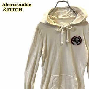 Abercrombie&FITCH アバクロンビーアンドフィッチ　プルオーバーパーカー 白　カットソー素材　ワッペン　白　Ｓサイズ　【AY1604】