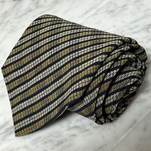 【美品】 999円～ ARMANI ネクタイ ストライプ ネイビー ベージュ ブラウン (GreenB1)