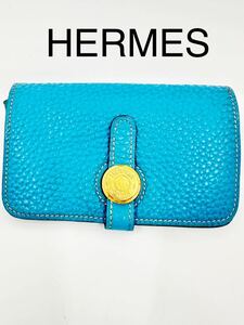 HERMES エルメス　ドゴン　コインケース　レザー ブルー　本革