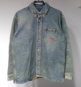 超美品 Martine rose マーティンローズ エンブロイダリーロゴ デニム シャツ ジャケット カバーオール インディゴブルー メンズ XS