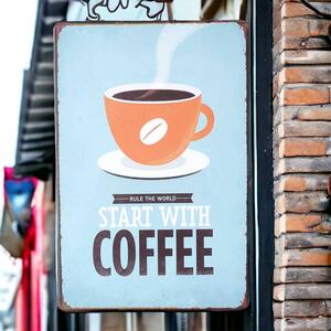 ブリキ看板 CO002(8) コーヒー カフェ 壁掛け 吊り下げ ボード おしゃれ インテリア 珈琲 coffee 看板 ライトブルー ウェルカムボード