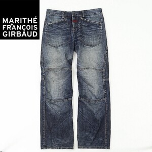 ◆MARITHE + FRANCOIS GIRBAUD マリテ フランソワ ジルボー USED加工 ロゴプリント デニム パンツ ジーンズ L