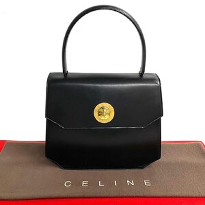 極 美品 CELINE セリーヌ ヴィンテージ スターボール サークル 金具 カーフ レザー ハンドバッグ ミニ トートバッグ ブラック 黒 21420