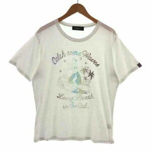 ロデオクラウンズワイドボウル RODEO CROWNS WIDE BOWL RCWB Tシャツ 半袖 かすれプリント コットン混 ホワイト 白 マルチカラー XL