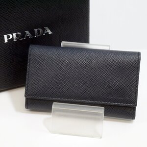 定形外送料無料 USED良品・保管品 PRADA プラダ 2PG222 6連キーケース サフィアーノレザー ネイビー系 ギャラ/外箱付