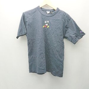 ◇ Champion ミッキーマウス カジュアル 夏 プリント 半袖 Tシャツ サイズS ネイビー レディース E