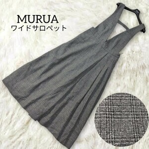 30 【MURUA】 ムルーア チェック柄 サロペット ワイドパンツ 2 Mサイズ グレー タック 秋冬 ジャンパースカート風 レディース