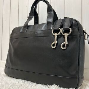 1円 COACH コーチ ハドソン ブリーフケース ビジネスバッグ 2way スムースレザー 牛本革 ショルダー メンズ 黒 ブラック 通勤 A4PC可