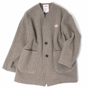 DANTON COLLARLESS V NECK COAT 定価33,000円 size36 グレイッシュベージュ DT-A0212 WLP ダントン カラーレスVネックコート