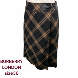 極美品　BURBERRY LONDON ウールチェック柄　巻き　スカート　36 バーバリー　ロンドン　S、7号