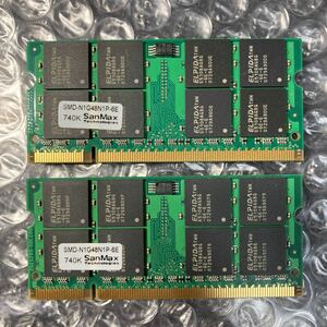 パソコン部品 メモリ2枚セット SMD-N1G48N1P-6E 740K SanMax/サンマックス エルピーダ/Elpida おそらく1GBの2枚で計2GB