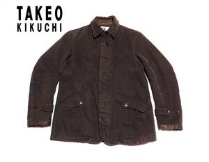 ☆TAKEO KIKUCHI　☆タケオキクチ　☆ワールド　☆合成皮革　☆秋冬用　☆中綿ジャケット　☆ショートコート　☆濃いブラウン　☆サイズ2　