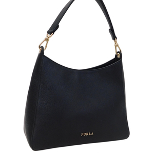 1円 ■ 新品同様 フルラ ワンショルダーバッグ ブラック系 レザー お出掛け シンプル FURLA ■E.Bmu.pD-01