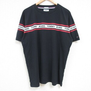 XL/古着 トミーヒルフィガー TOMMY HILFIGER トミージーンズ 半袖 ブランド Tシャツ メンズ ビッグロゴ コットン クルーネック 黒 ブラック