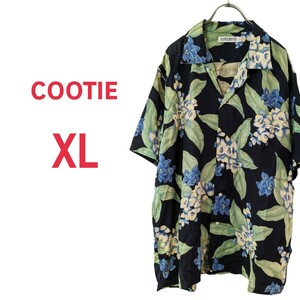 美品 COOTIE PRODUCTIONS クーティープロダクションズ アロハシャツ ブラック 黒 花柄 総柄 半袖 オープンカラーシャツ レーヨン100% XL