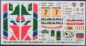 ジャンク ★ Hasegawa / ハセガワ　1/24　SUBARU LEGACY RS 1992 SWEDISH RALLY　デカール ★ スバル レガシィ RS　CR-4