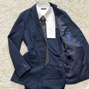 スーツカンパニー【お洒落な総柄】SUIT COMPANY スーツ　セットアップ　テーラードジャケット　ストレッチ　ネイビー　M位