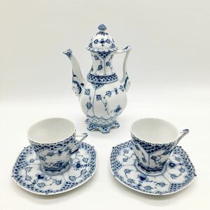 ロイヤルコペンハーゲン ROYAL COPENHAGEN フルレース ブルーフルーテッド 顔付 コーヒーポット カップ&ソーサー デンマーク製 約21.5cm 