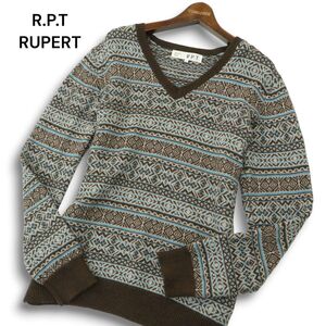 R.P.T RUPERT ルパート 秋冬 ウール★ ジャガード柄 Ｖネック ニット セーター Sz.L　メンズ　A4T12352_B#K