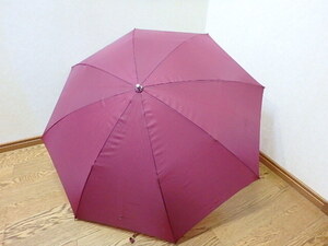 n410k　折りたたみ傘　無地　エンジ色　日本製　レトロ　雨傘　レディース　女性用　雨具　中古　(24-0919-7)