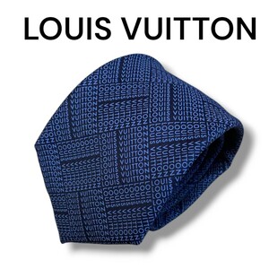 【美品】LOUIS VUITTON ルイ・ヴィトン ヴィトン ネクタイ イタリア製 ネイビー ブランド ハイブランド 総柄 シルク100% ロゴ 