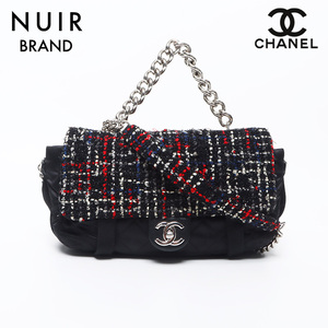 シャネル CHANEL ショルダーバッグ ツイード シルバー金具 ツイード ナイロン ブラック