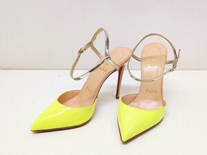 S279-N29-4660 Christian Louboutin クリスチャン ルブタン ピンヒール サンダル ライムイエロー×レッド レディース サイズ34 現状品2