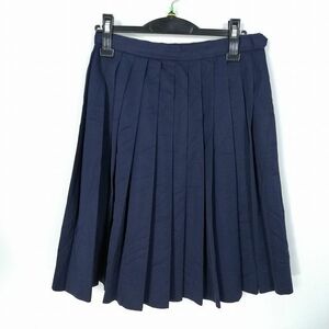 1円 スクールスカート 冬物 w66-丈56 紺 中学 高校 プリーツ 学生服 制服 女子 中古 HK9363