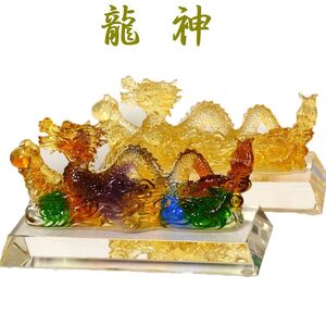 土日は10%off 【彩色】龍神 風水 2カラー 琉璃 瑠璃 宝玉 古法琉璃 置物 ガラス 玉 開運 恋愛 幸運 愛 お金 贈り物 縁起物 龍玉 無限 辰 龍