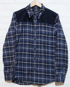 5T2757■A.P.C 長袖フェイクスエードヨーク切替チェックネルシャツ APC アーペーセー